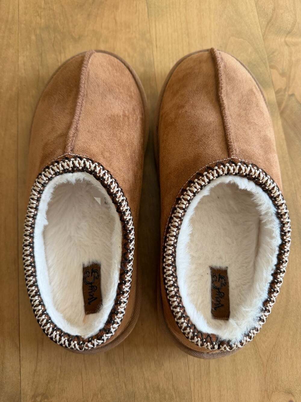 Very G SPARK Chestnut Suede Slippers with Faux Fur Lining Size 9